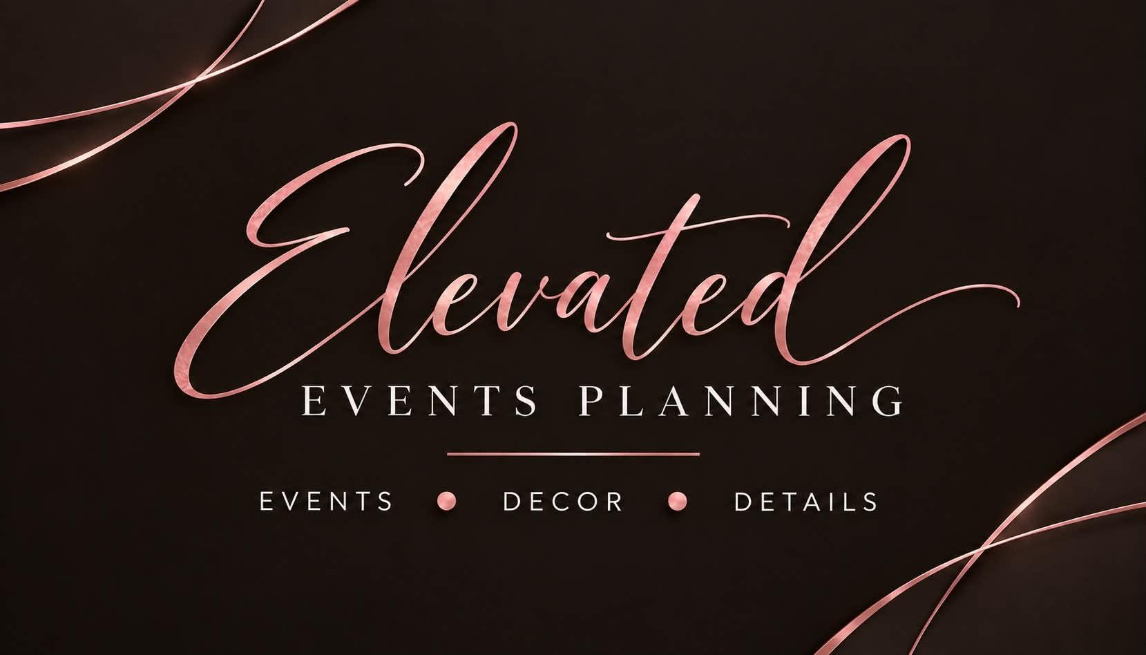 Elevated Events Planning logo — rose gold calligraphy on deep espresso